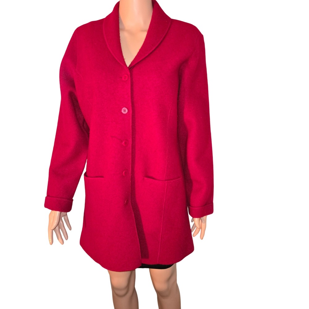 Eileen Fisher Red Wool Blend Knit Coat Jacket Blazer Womens Medium Vintage‎